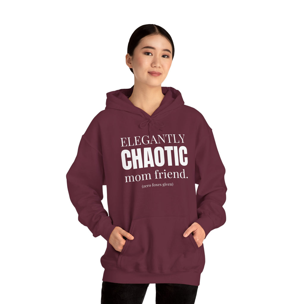 Elegantly Chaotic Mom Friend Hoodie | Funny Zero Foxes Given Sweatshirt | Minimalist Mom Life Pullover | Trendy Bestie Gift