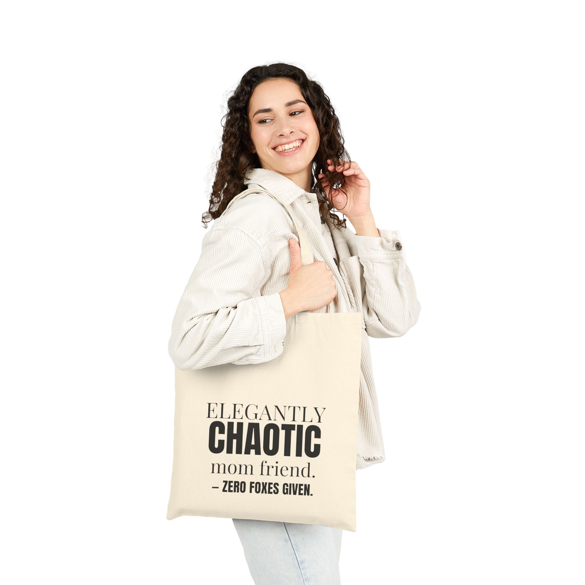 Elegantly Chaotic Mom Friend Canvas Tote Bag | Funny Zero Foxes Given Bag | Minimalist Mom Aesthetic | Bestie Gift | New Mom Survival Tote