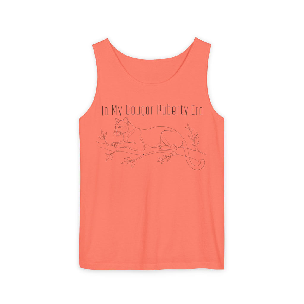 Cougar Puberty Era Tank Top — Funny Line Art Cougar Shirt, Minimalist Cat Graphic Tee, PolishedPanic Sleeveless Summer Top