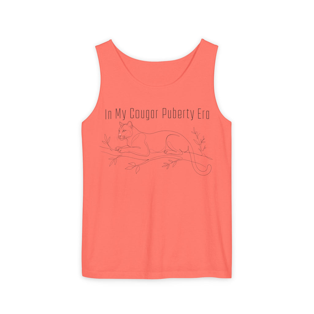 Cougar Puberty Era Tank Top — Funny Line Art Cougar Shirt, Minimalist Cat Graphic Tee, PolishedPanic Sleeveless Summer Top
