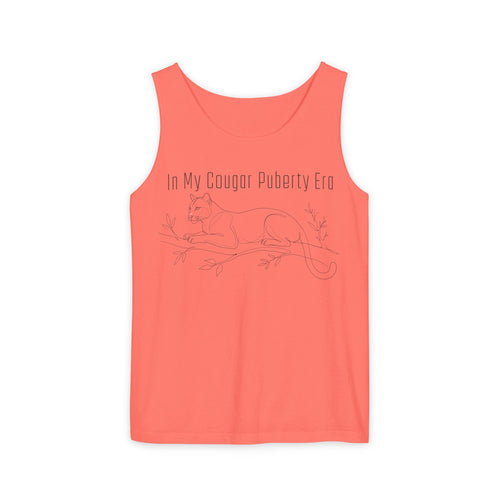 Cougar Puberty Era Tank Top — Funny Line Art Cougar Shirt, Minimalist Cat Graphic Tee, PolishedPanic Sleeveless Summer Top