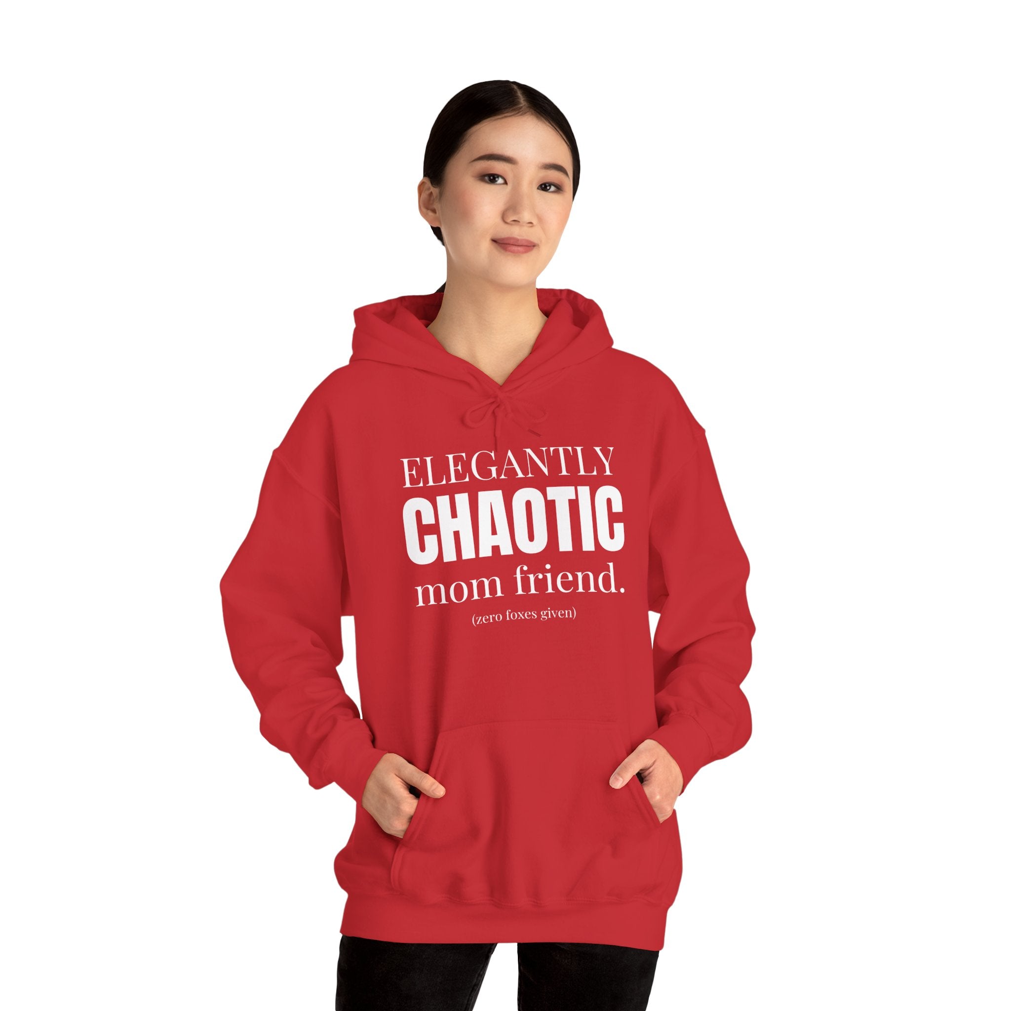 Elegantly Chaotic Mom Friend Hoodie | Funny Zero Foxes Given Sweatshirt | Minimalist Mom Life Pullover | Trendy Bestie Gift