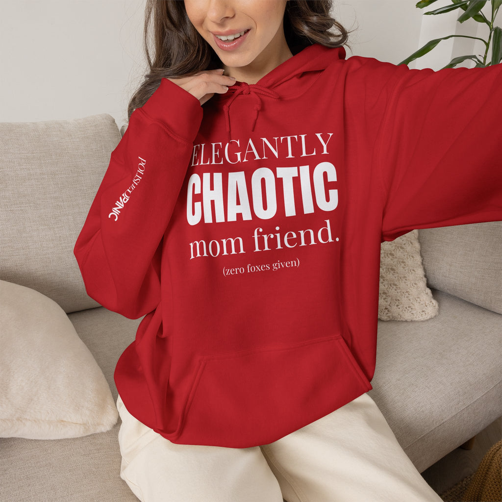 Elegantly Chaotic Mom Friend Hoodie | Funny Zero Foxes Given Sweatshirt | Minimalist Mom Life Pullover | Trendy Bestie Gift