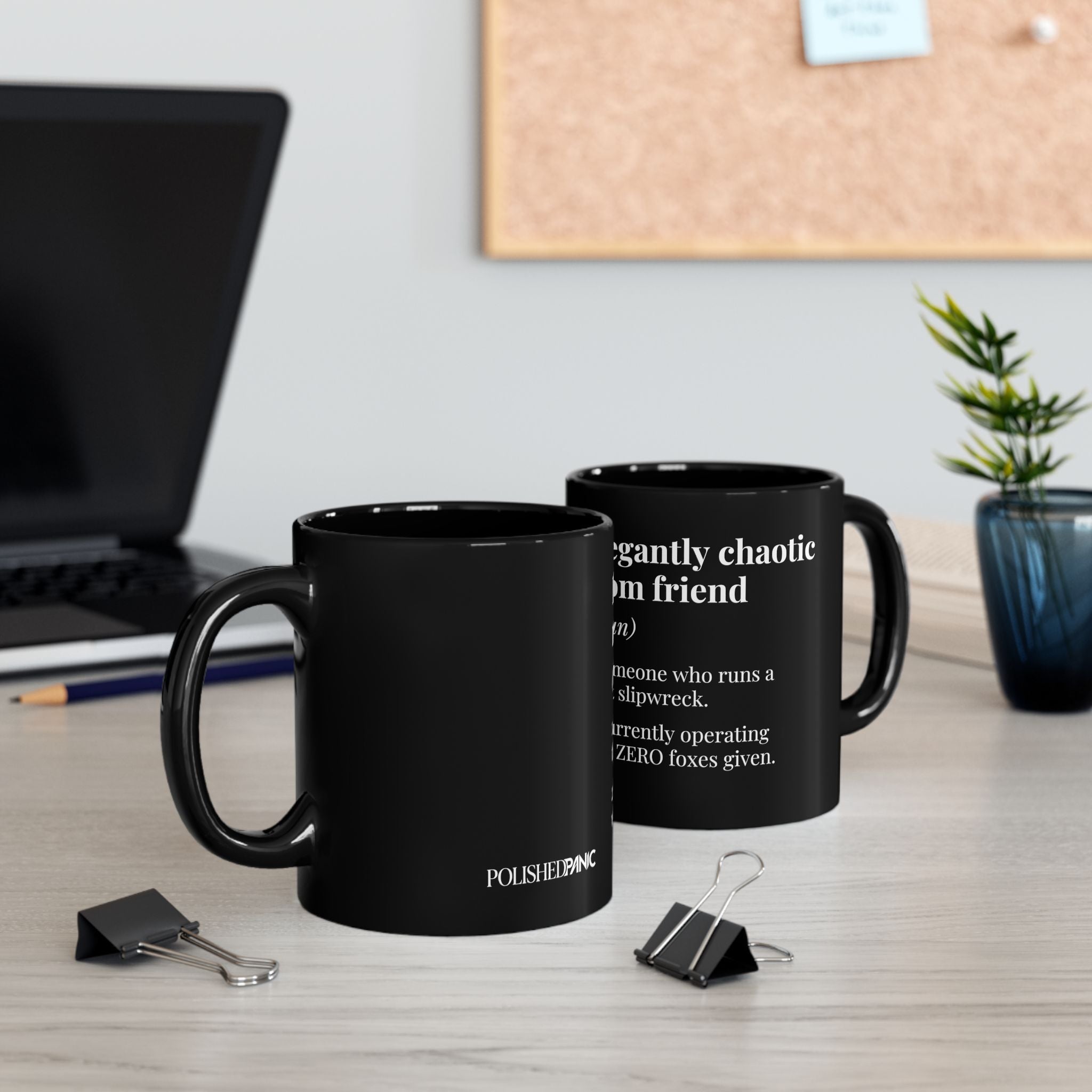 Elegantly Chaotic Mom Friend Dictionary Definition Coffee Mug | Funny Zero Foxes Given Black Cup | Sarcastic Bestie Gift | Tired Mom Mug