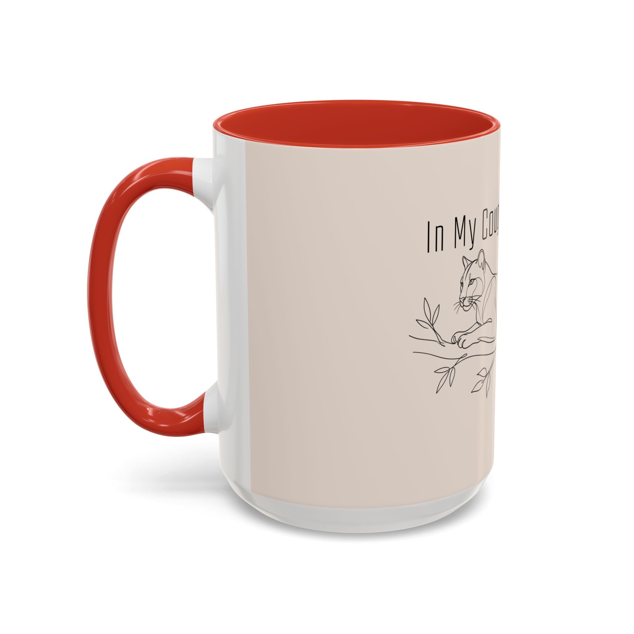 In My Cougar Puberty Era Mug — Funny Line Art Cougar Coffee Cup, Ceramic Accent Mug, PolishedPanic Cute Cat Gift for Her