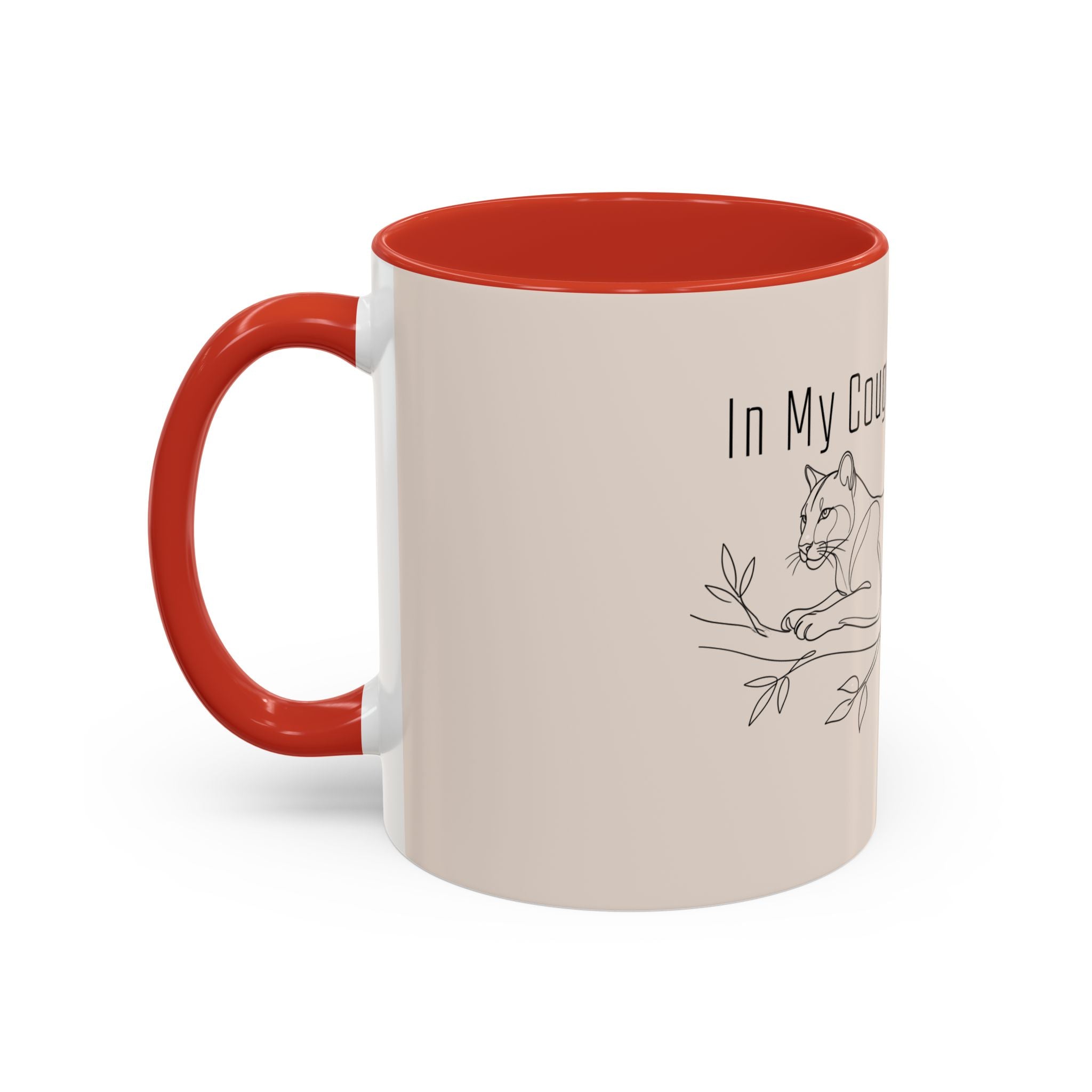 In My Cougar Puberty Era Mug — Funny Line Art Cougar Coffee Cup, Ceramic Accent Mug, PolishedPanic Cute Cat Gift for Her