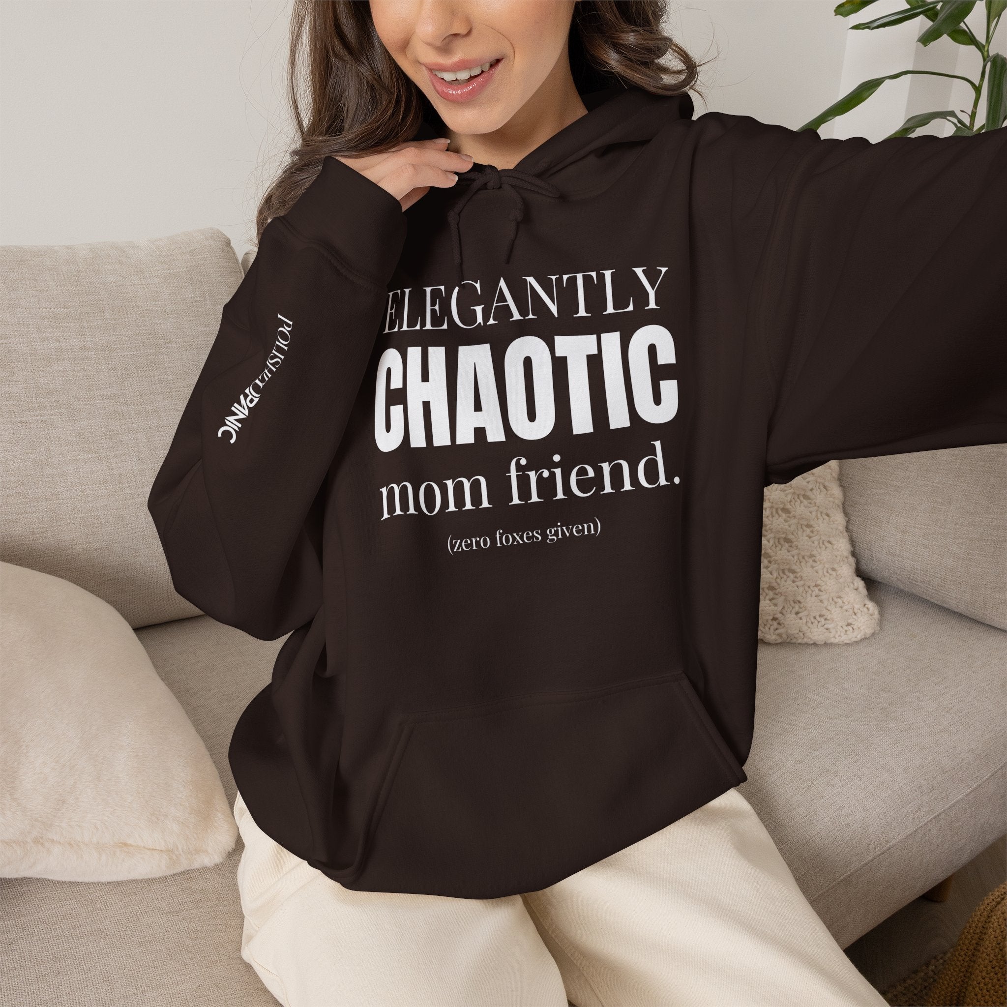 Elegantly Chaotic Mom Friend Hoodie | Funny Zero Foxes Given Sweatshirt | Minimalist Mom Life Pullover | Trendy Bestie Gift