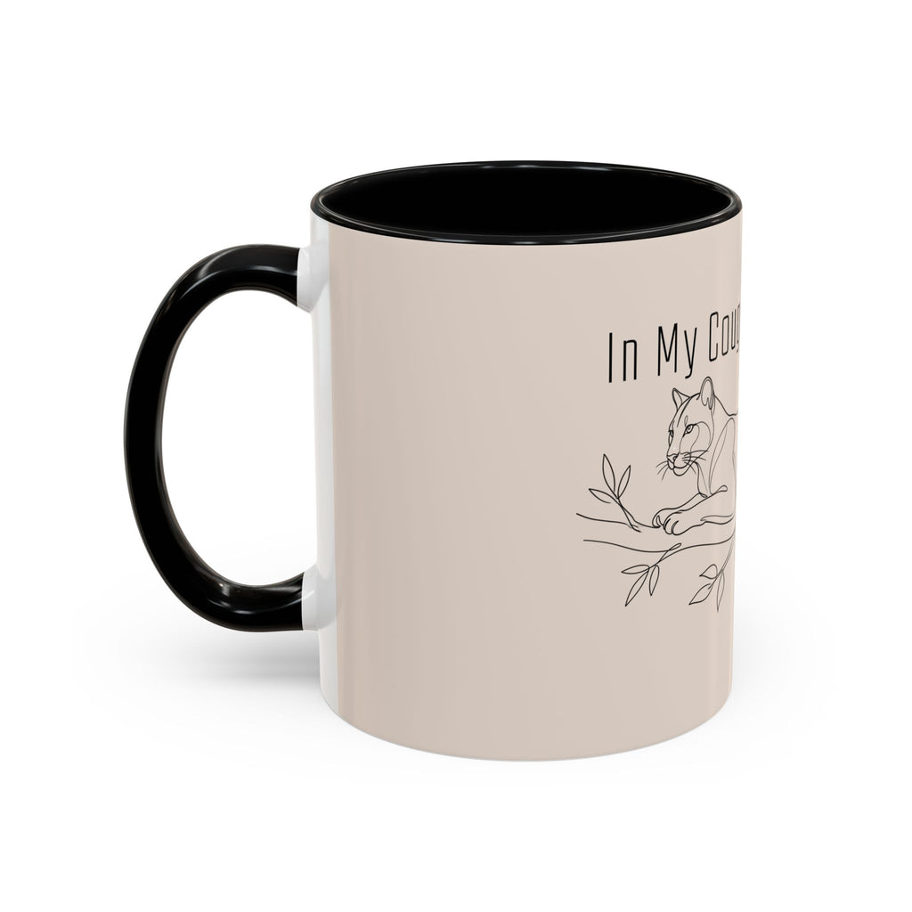 In My Cougar Puberty Era Mug — Funny Line Art Cougar Coffee Cup, Ceramic Accent Mug, PolishedPanic Cute Cat Gift for Her