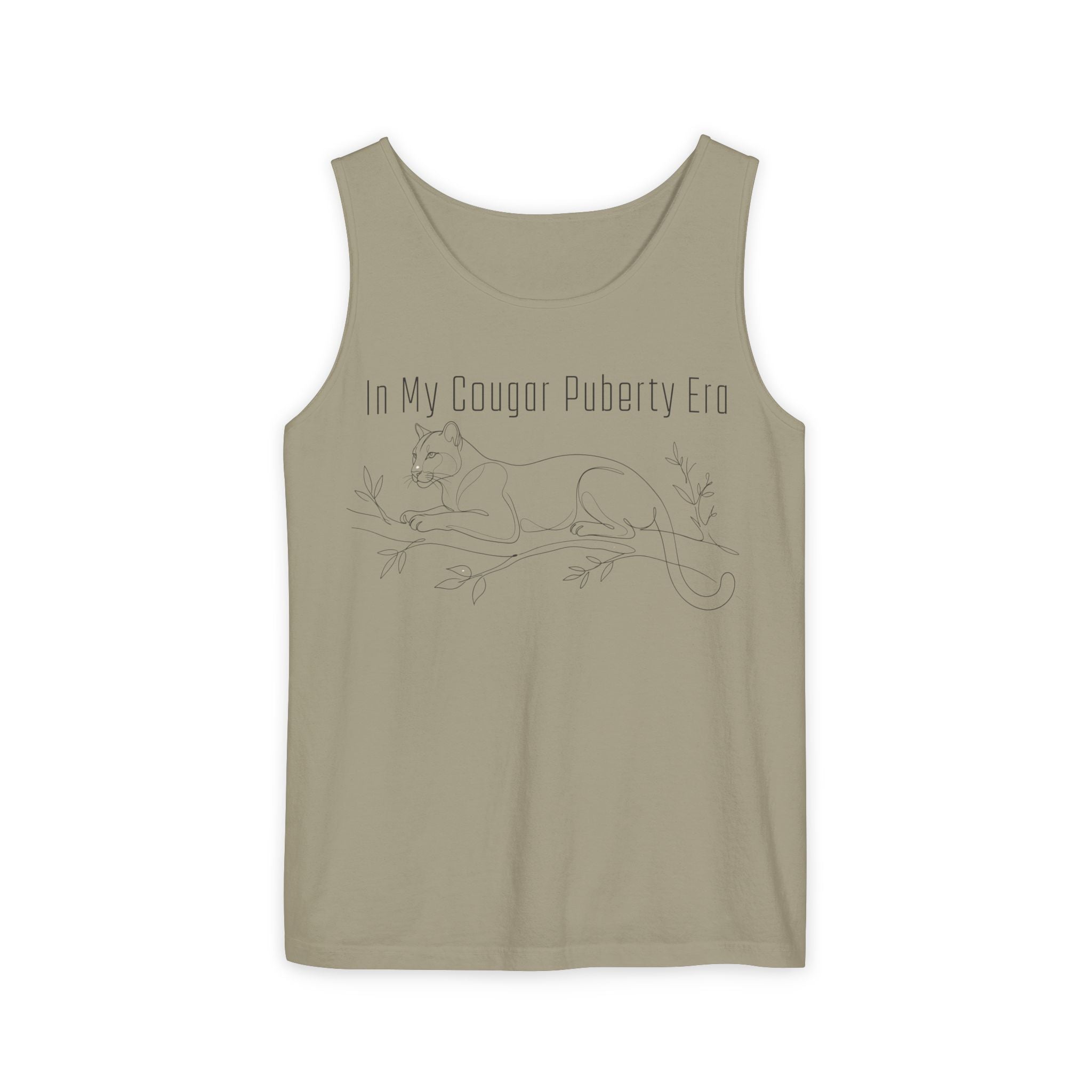 Cougar Puberty Era Tank Top — Funny Line Art Cougar Shirt, Minimalist Cat Graphic Tee, PolishedPanic Sleeveless Summer Top