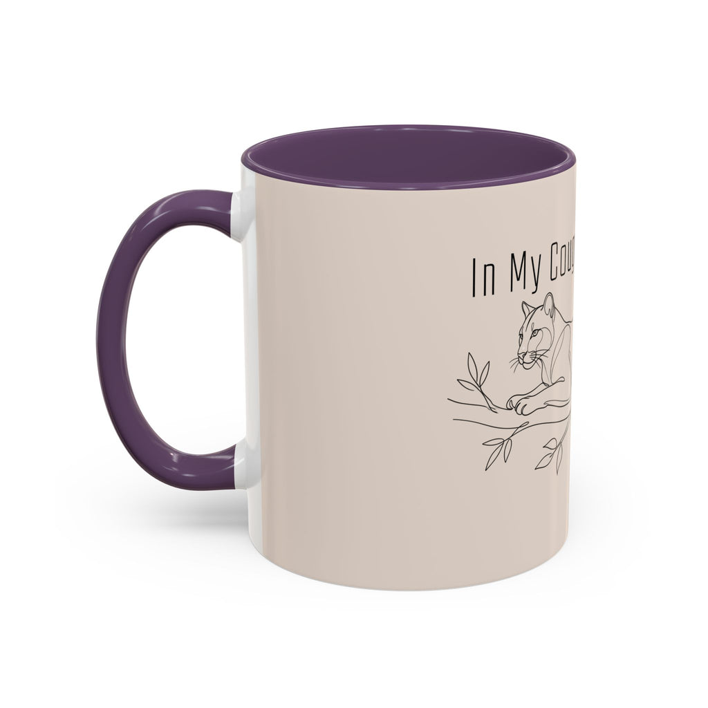 In My Cougar Puberty Era Mug — Funny Line Art Cougar Coffee Cup, Ceramic Accent Mug, PolishedPanic Cute Cat Gift for Her