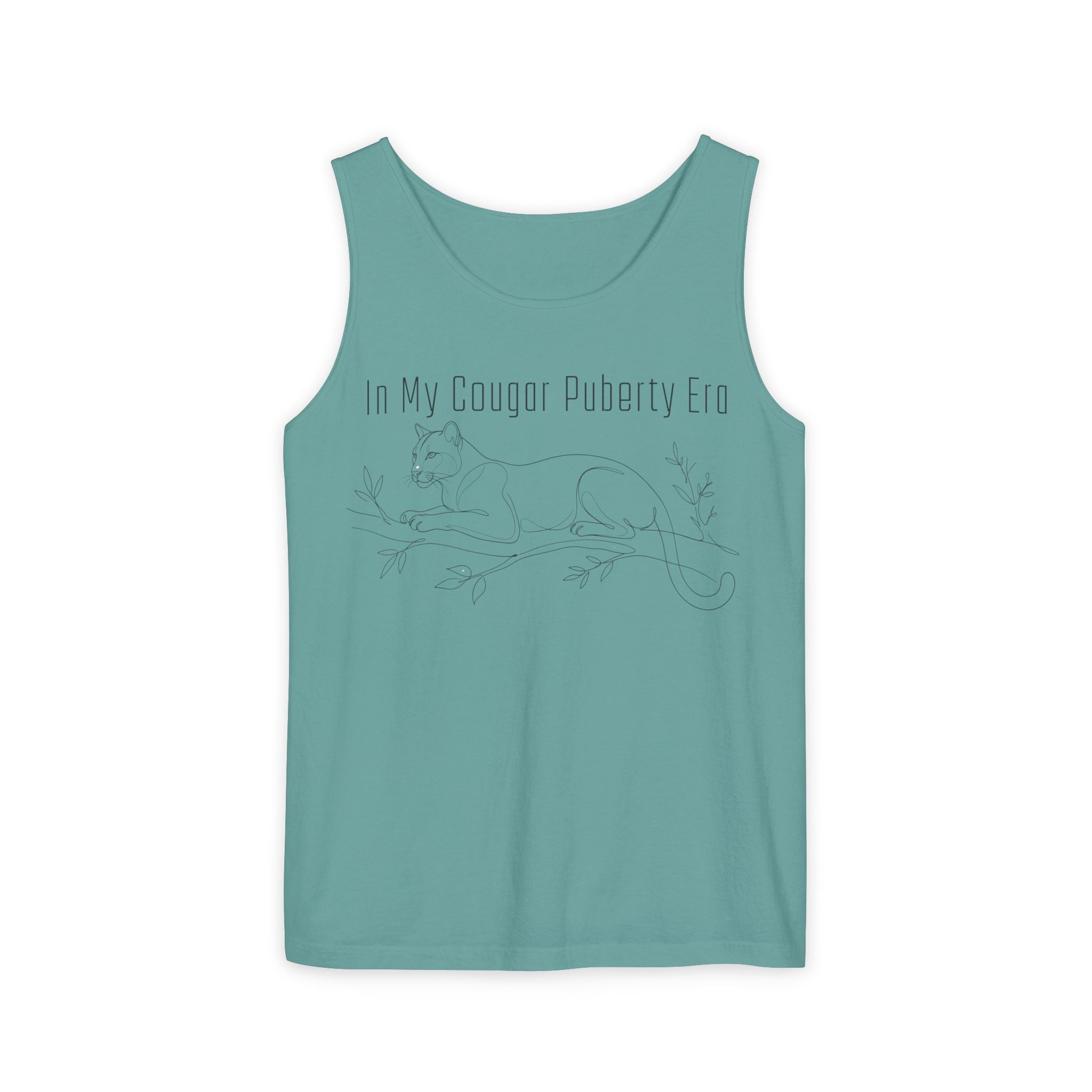 Cougar Puberty Era Tank Top — Funny Line Art Cougar Shirt, Minimalist Cat Graphic Tee, PolishedPanic Sleeveless Summer Top