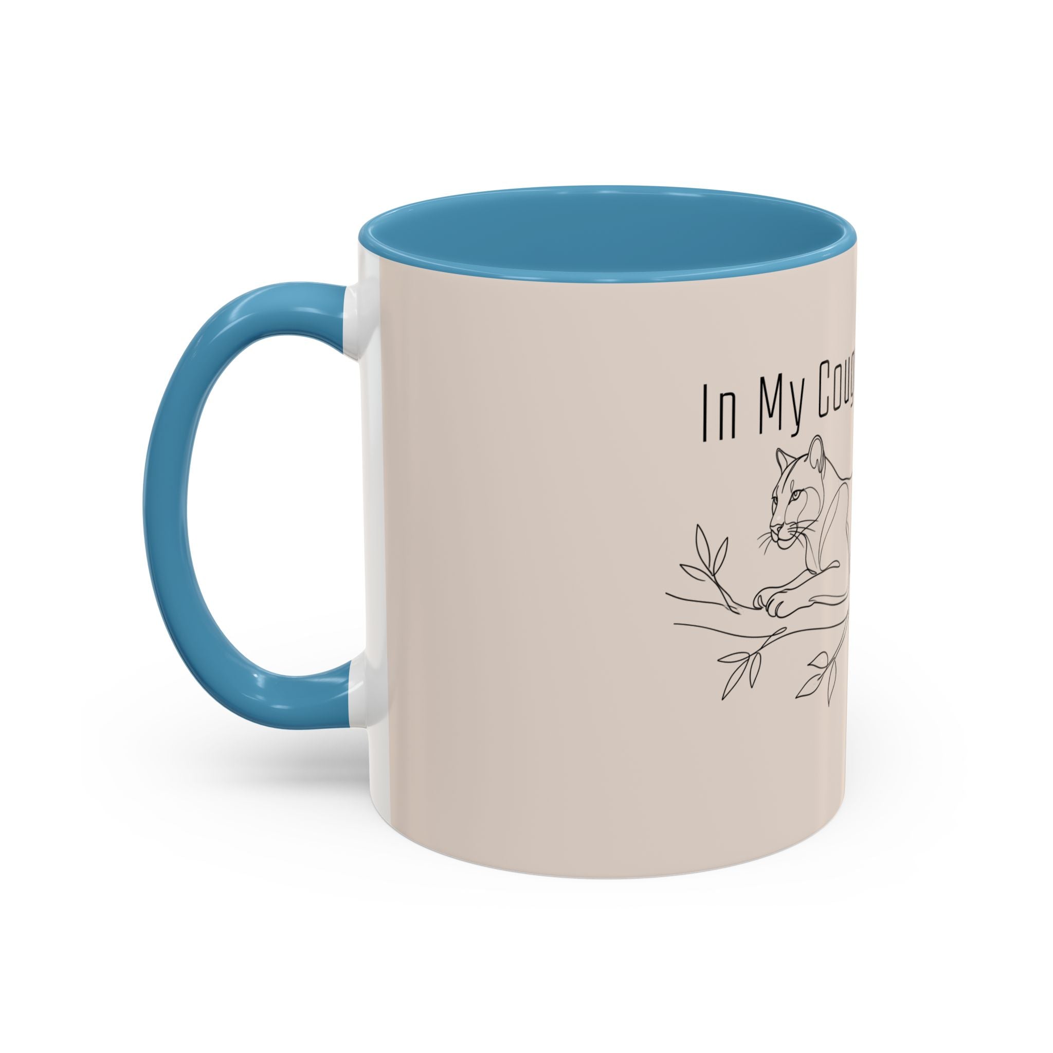 In My Cougar Puberty Era Mug — Funny Line Art Cougar Coffee Cup, Ceramic Accent Mug, PolishedPanic Cute Cat Gift for Her
