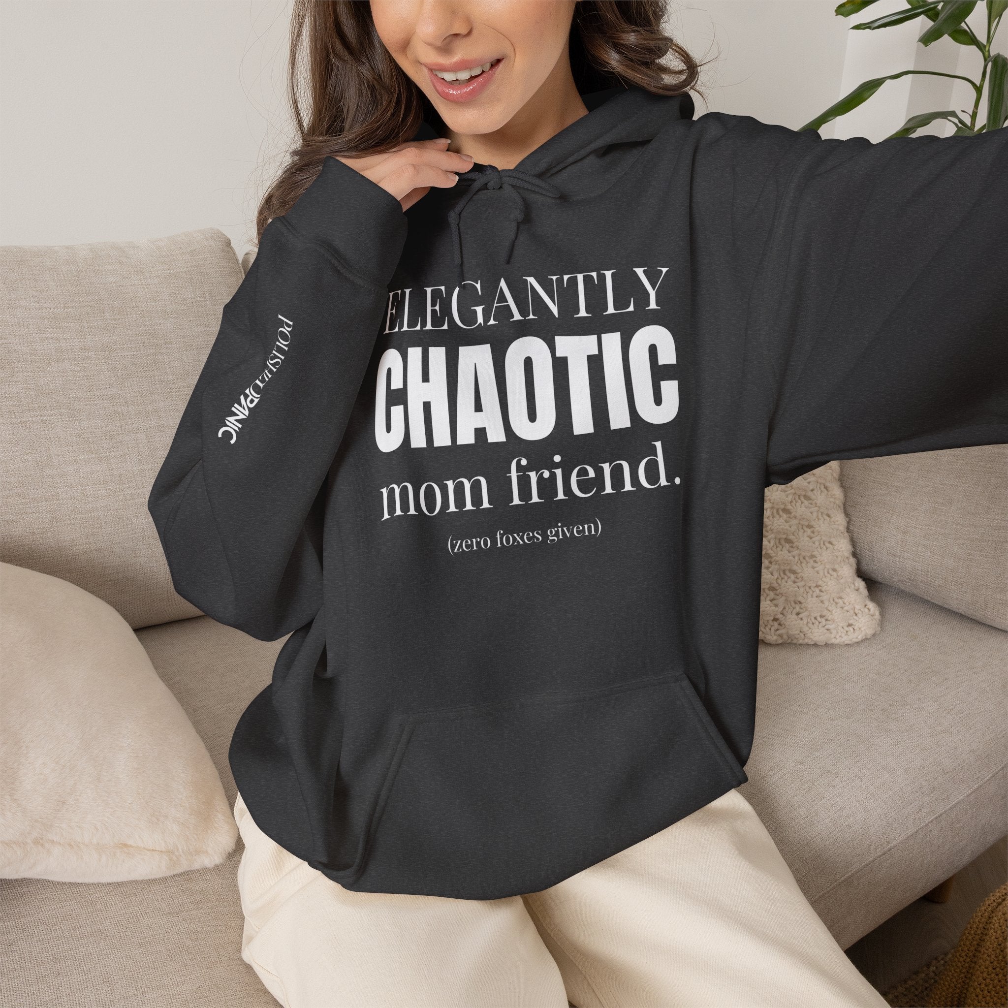 Elegantly Chaotic Mom Friend Hoodie | Funny Zero Foxes Given Sweatshirt | Minimalist Mom Life Pullover | Trendy Bestie Gift