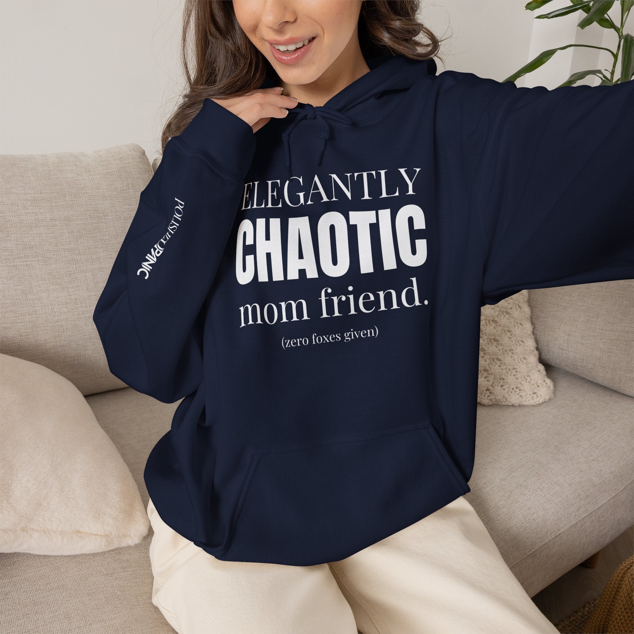 Elegantly Chaotic Mom Friend Hoodie | Funny Zero Foxes Given Sweatshirt | Minimalist Mom Life Pullover | Trendy Bestie Gift