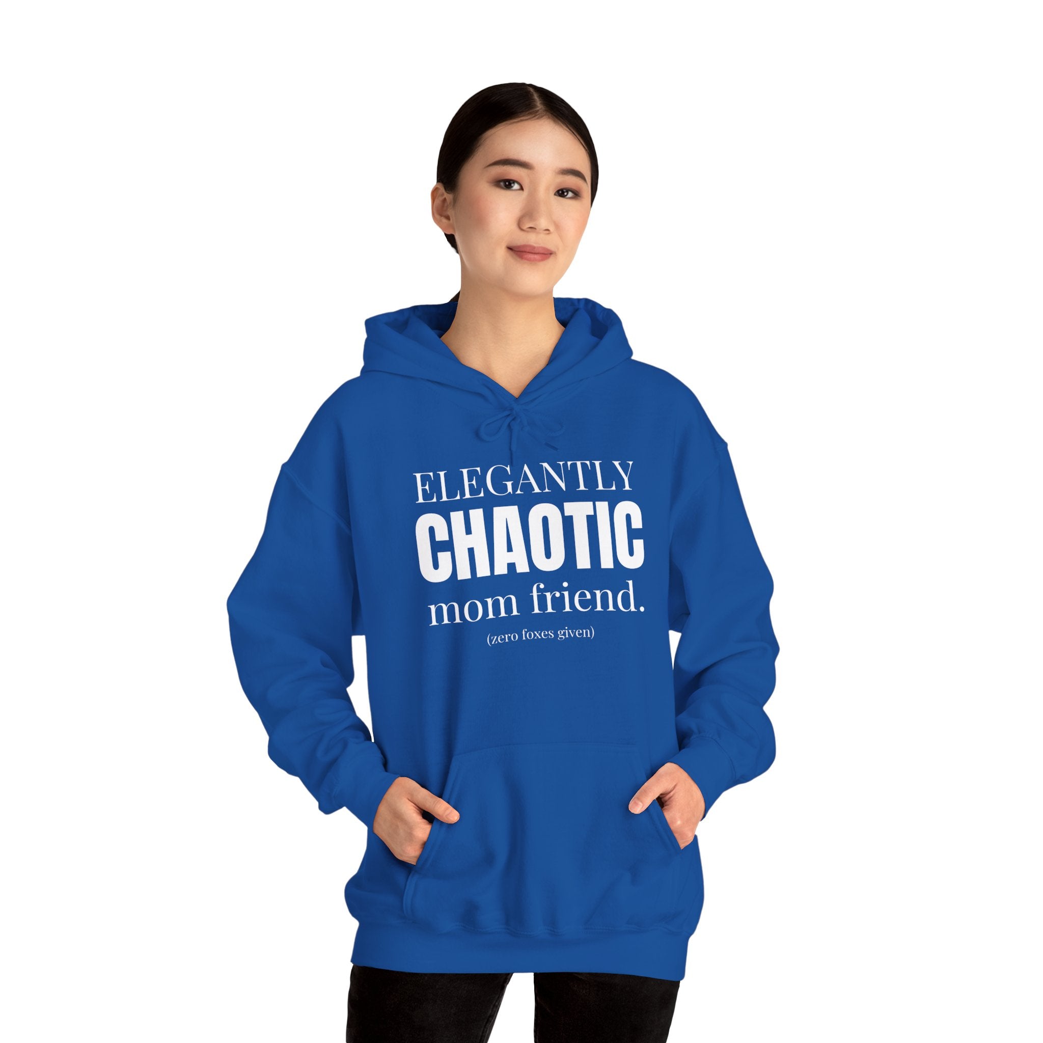Elegantly Chaotic Mom Friend Hoodie | Funny Zero Foxes Given Sweatshirt | Minimalist Mom Life Pullover | Trendy Bestie Gift