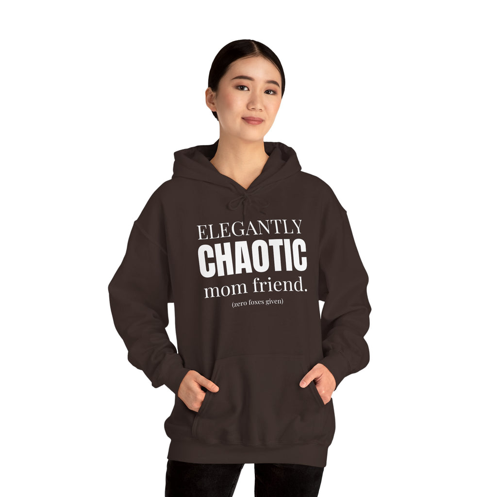 Elegantly Chaotic Mom Friend Hoodie | Funny Zero Foxes Given Sweatshirt | Minimalist Mom Life Pullover | Trendy Bestie Gift
