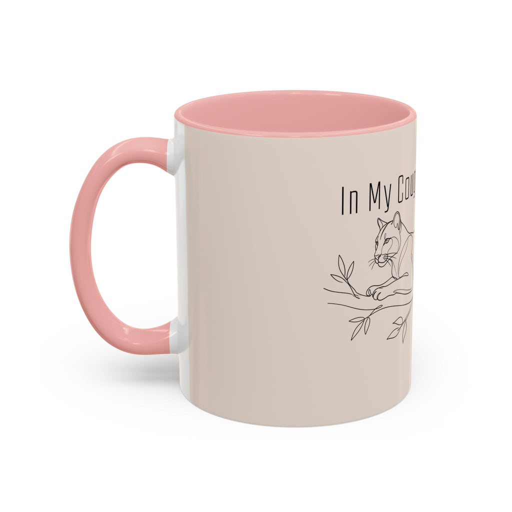 In My Cougar Puberty Era Mug — Funny Line Art Cougar Coffee Cup, Ceramic Accent Mug, PolishedPanic Cute Cat Gift for Her