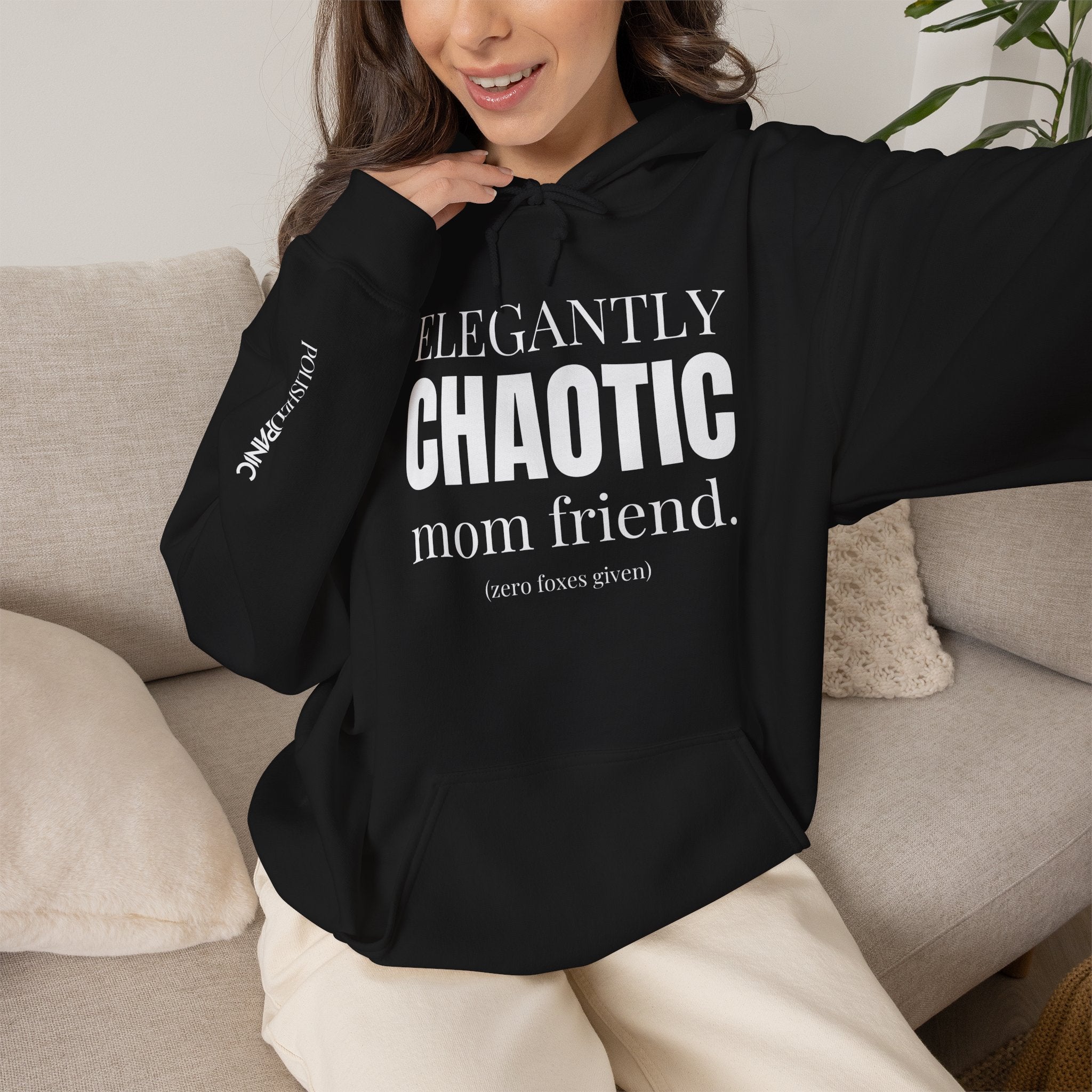 Elegantly Chaotic Mom Friend Hoodie | Funny Zero Foxes Given Sweatshirt | Minimalist Mom Life Pullover | Trendy Bestie Gift