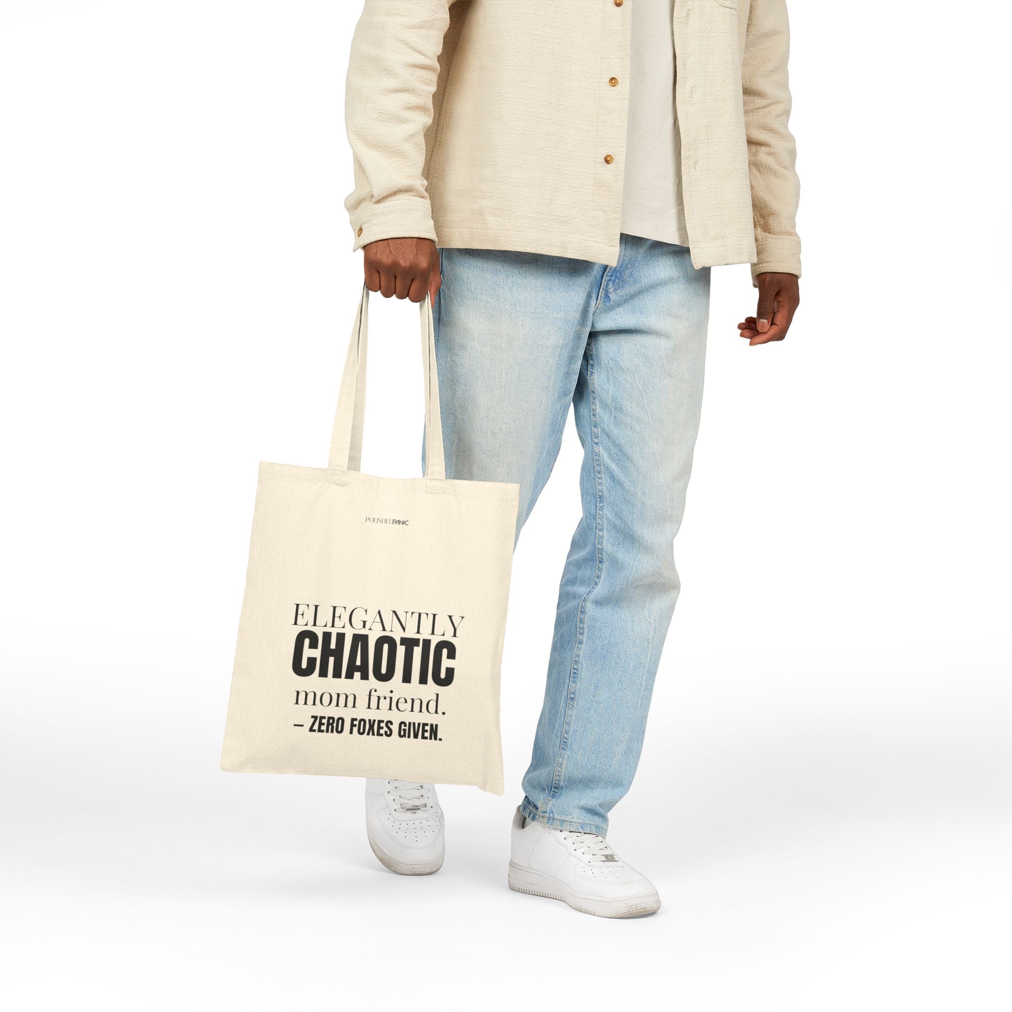 Elegantly Chaotic Mom Friend Canvas Tote Bag | Funny Zero Foxes Given Bag | Minimalist Mom Aesthetic | Bestie Gift | New Mom Survival Tote