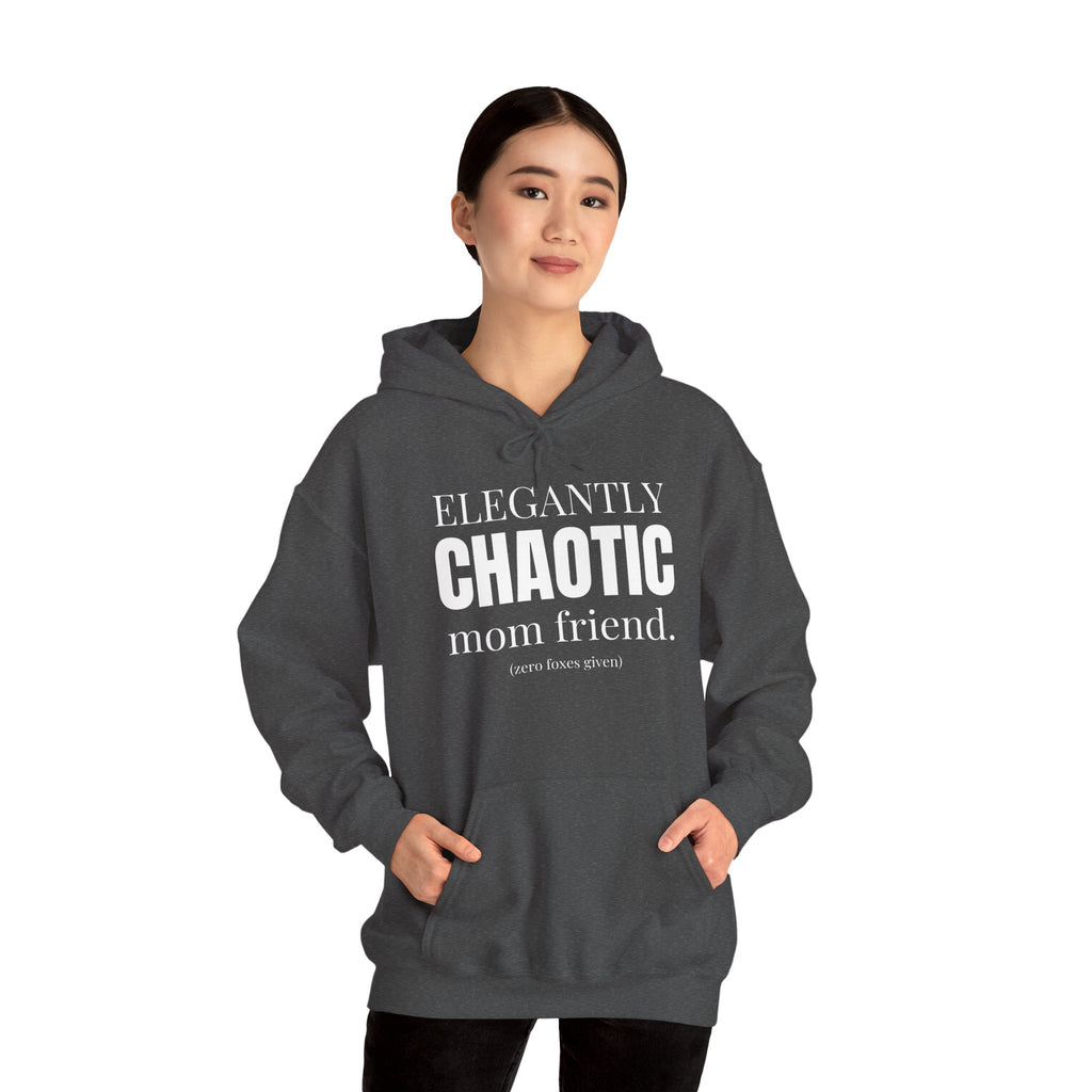 Elegantly Chaotic Mom Friend Hoodie | Funny Zero Foxes Given Sweatshirt | Minimalist Mom Life Pullover | Trendy Bestie Gift