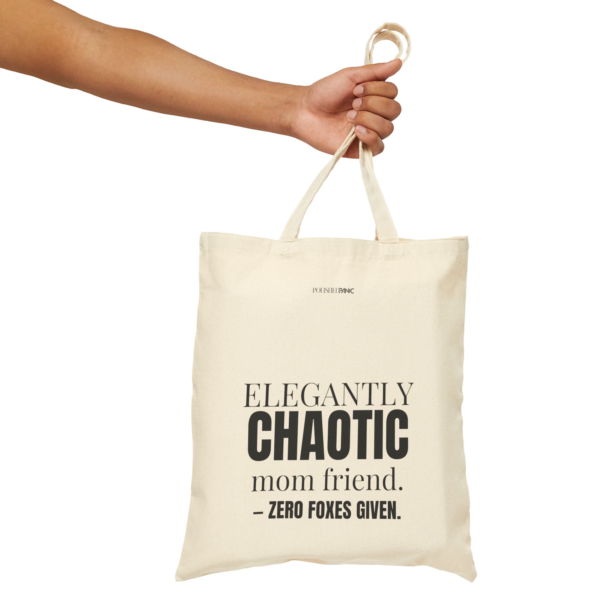 Elegantly Chaotic Mom Friend Canvas Tote Bag | Funny Zero Foxes Given Bag | Minimalist Mom Aesthetic | Bestie Gift | New Mom Survival Tote
