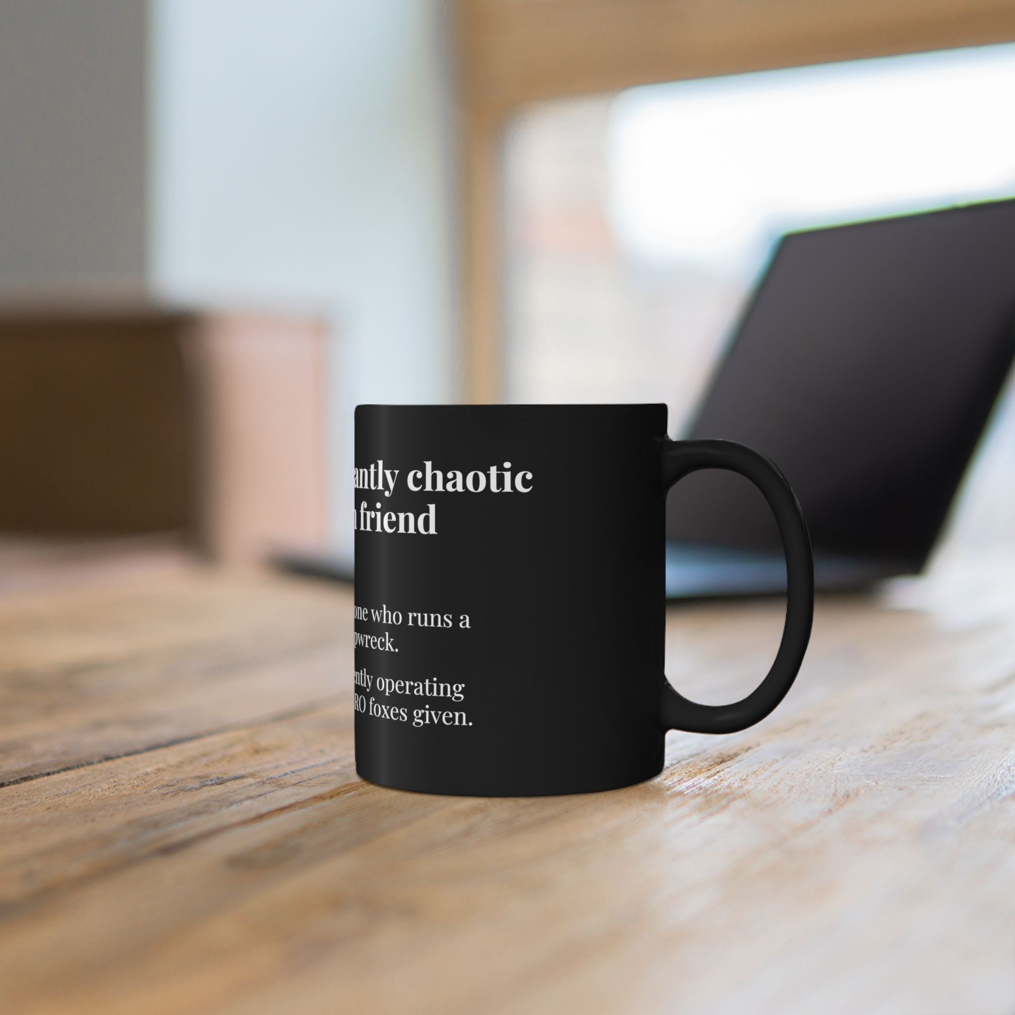 Elegantly Chaotic Mom Friend Dictionary Definition Coffee Mug | Funny Zero Foxes Given Black Cup | Sarcastic Bestie Gift | Tired Mom Mug