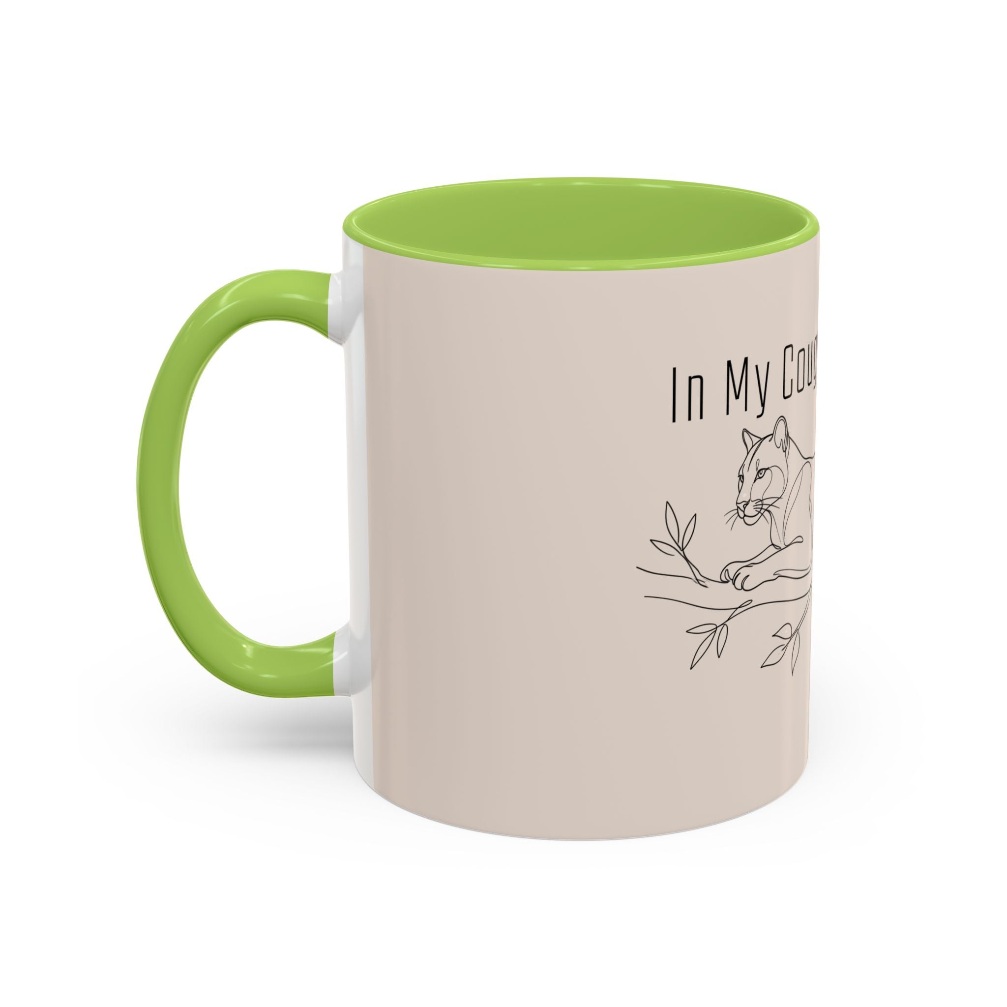 In My Cougar Puberty Era Mug — Funny Line Art Cougar Coffee Cup, Ceramic Accent Mug, PolishedPanic Cute Cat Gift for Her