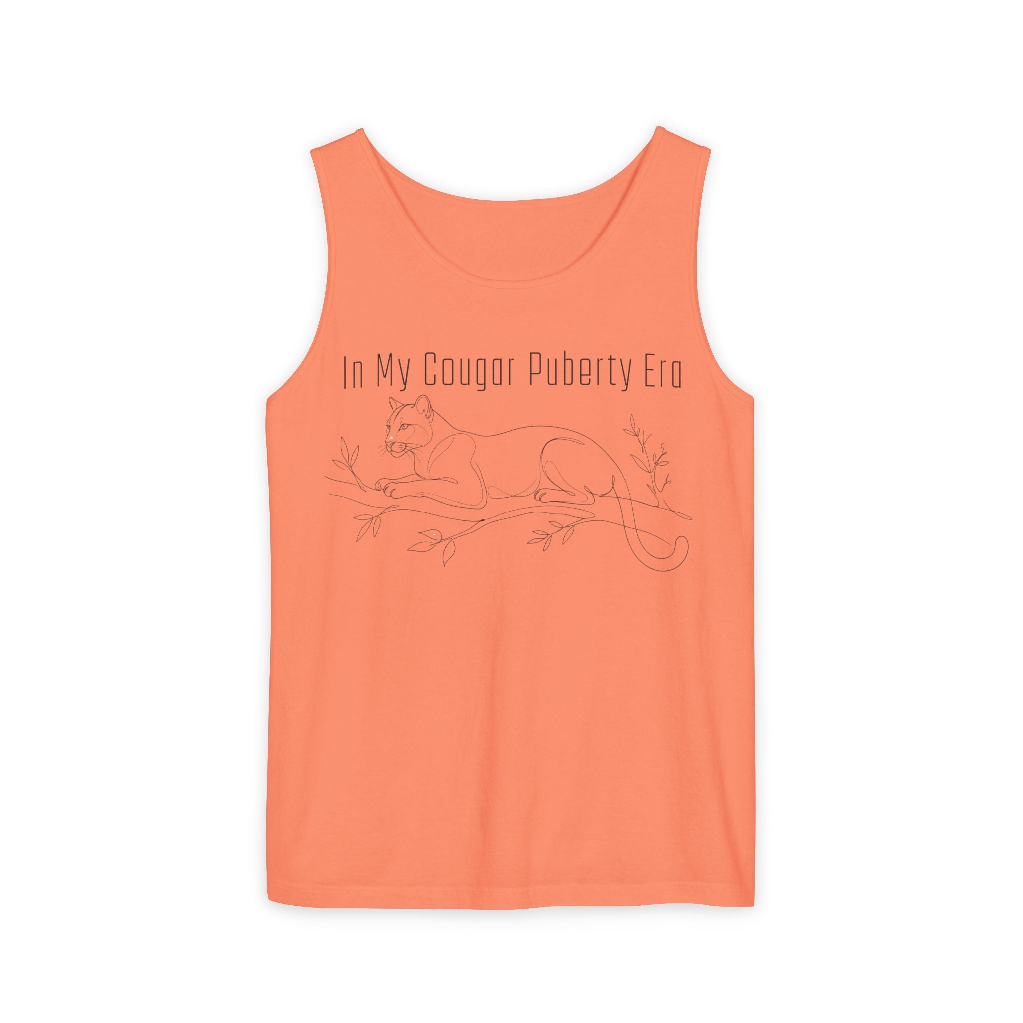 Cougar Puberty Era Tank Top — Funny Line Art Cougar Shirt, Minimalist Cat Graphic Tee, PolishedPanic Sleeveless Summer Top