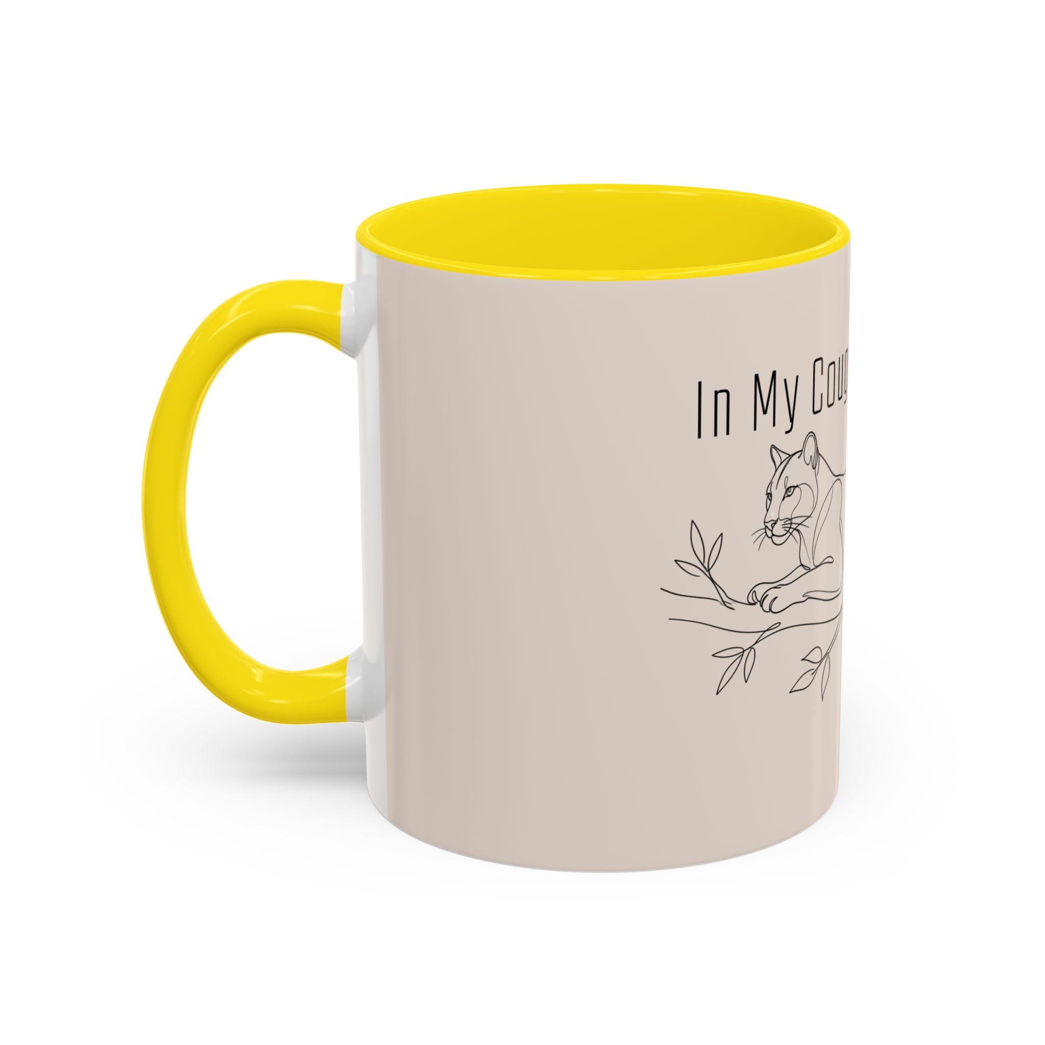 In My Cougar Puberty Era Mug — Funny Line Art Cougar Coffee Cup, Ceramic Accent Mug, PolishedPanic Cute Cat Gift for Her